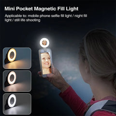 Magnetic Clip-On Smartphone Ring LED Light – Portable Rechargeable Selfie & Video Lighting - FututeX