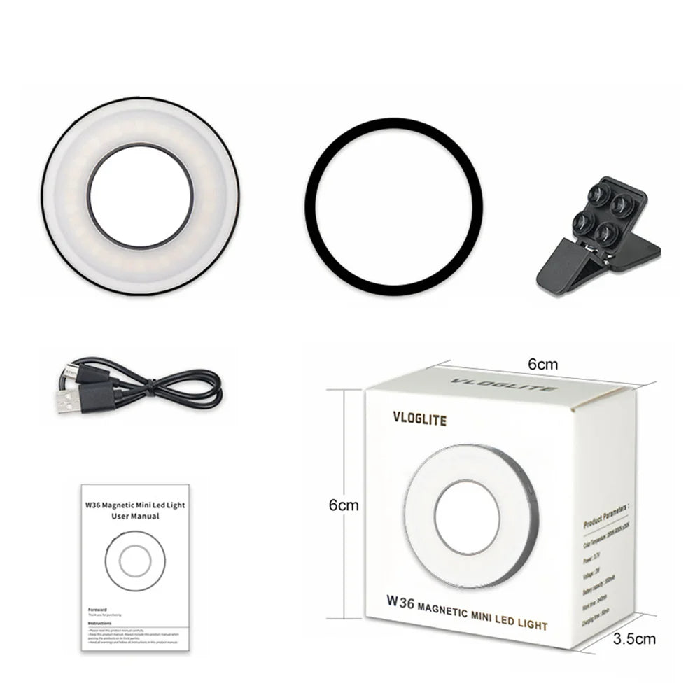 Magnetic Clip-On Smartphone Ring LED Light – Portable Rechargeable Selfie & Video Lighting - FututeX