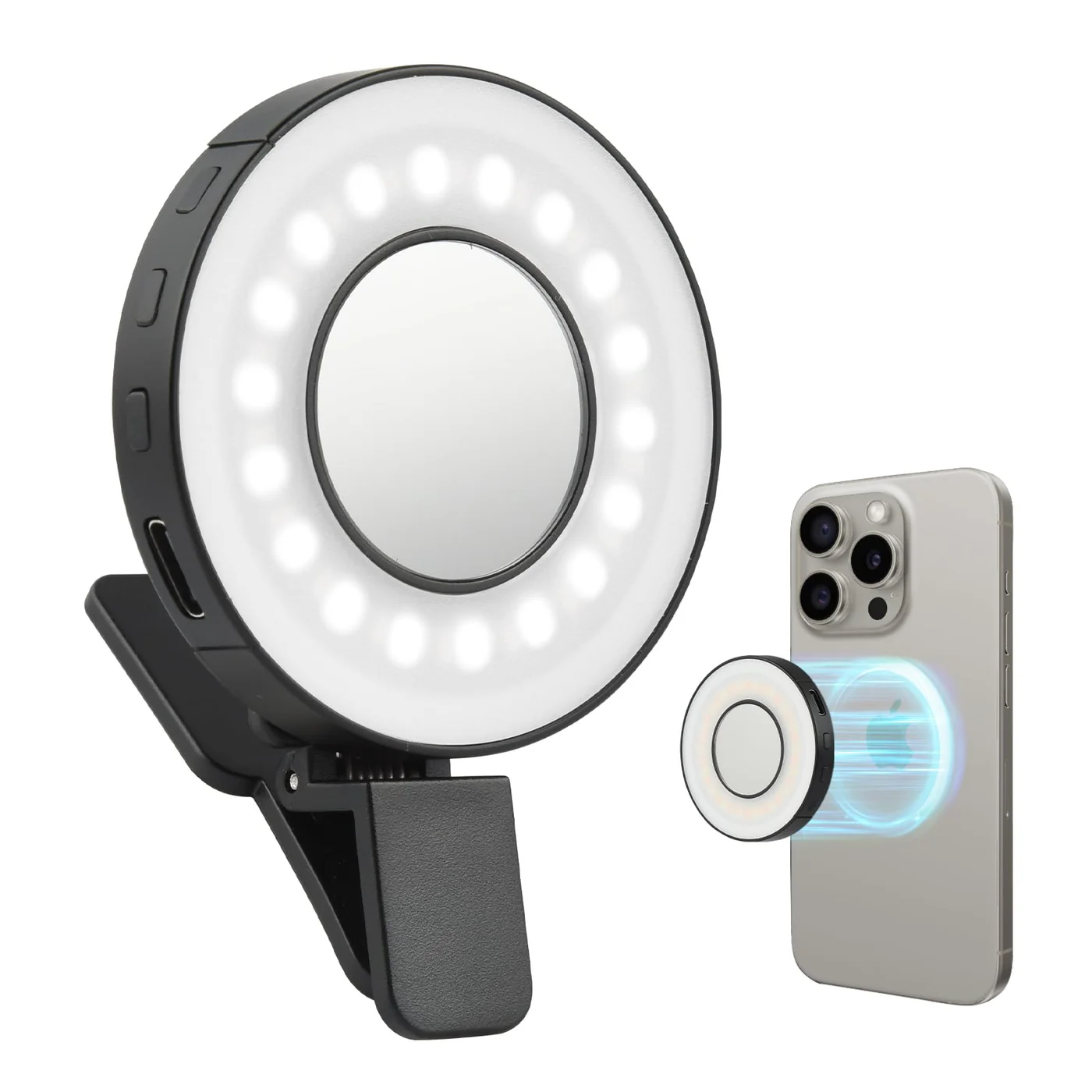 Magnetic Clip-On Smartphone Ring LED Light – Portable Rechargeable Selfie & Video Lighting - FututeX