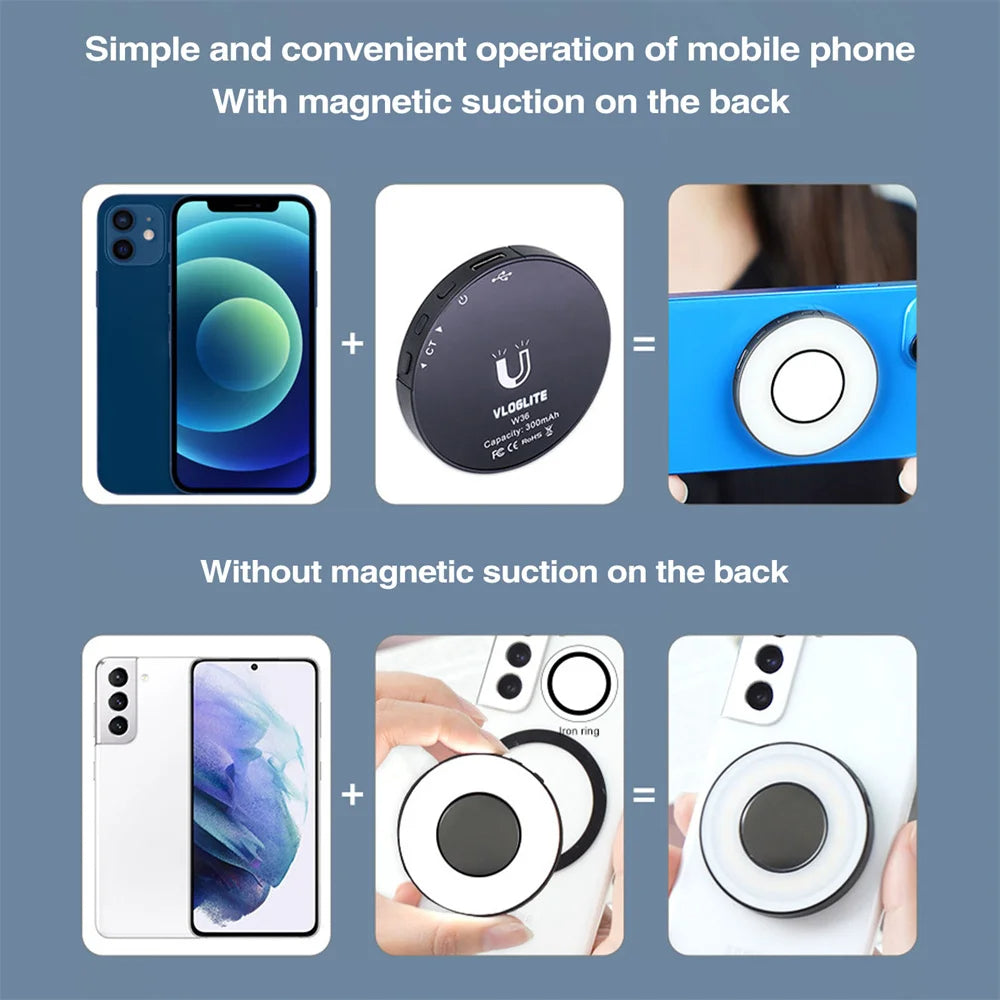 Magnetic Clip-On Smartphone Ring LED Light – Portable Rechargeable Selfie & Video Lighting - FututeX